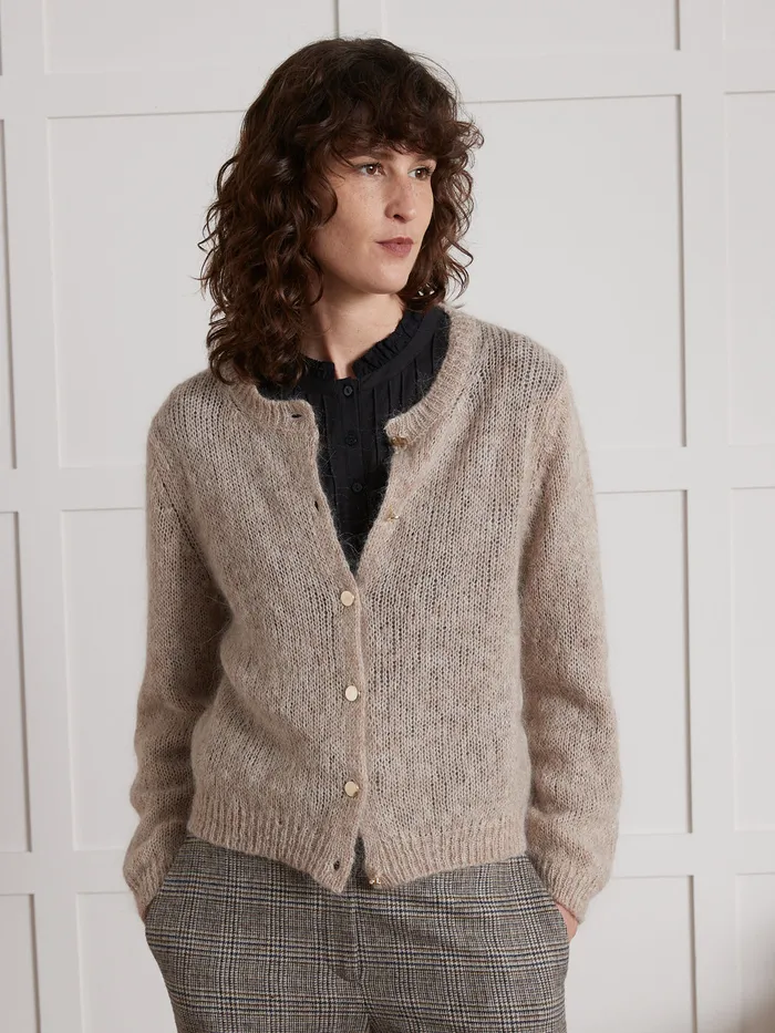 Women Cyrillus Clothing Boxy Cardigan In A Kid Mohair Blend Beige