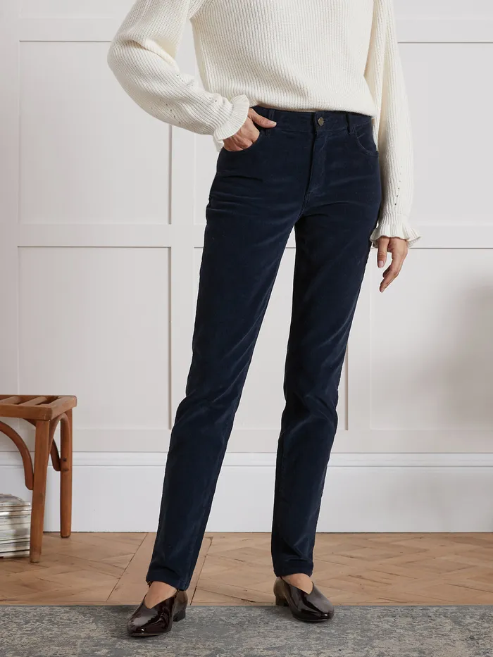 Women Cyrillus Clothing Chloe Corduroy SlimFit Trousers Encre