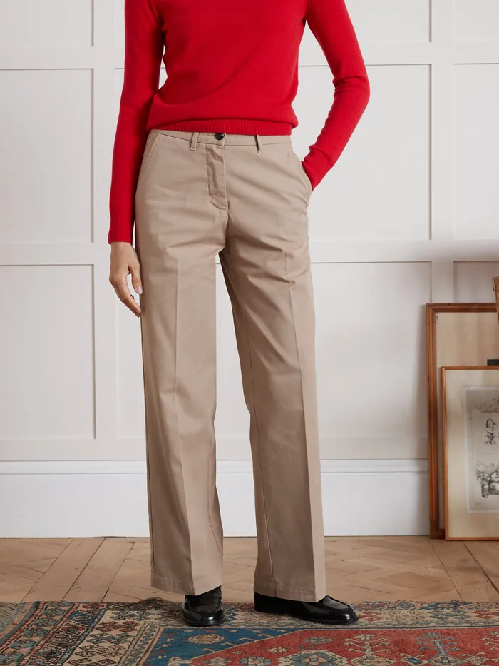 Women Cyrillus Clothing Clara WideLeg Gabardine Trousers Beige Taupe