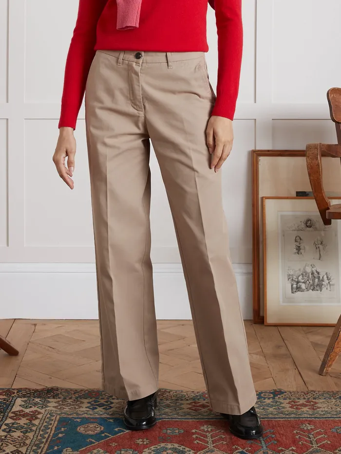 Women Cyrillus Clothing Clara WideLeg Gabardine Trousers Beige Taupe