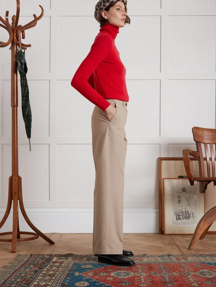 Women Cyrillus Clothing Clara WideLeg Gabardine Trousers Beige Taupe