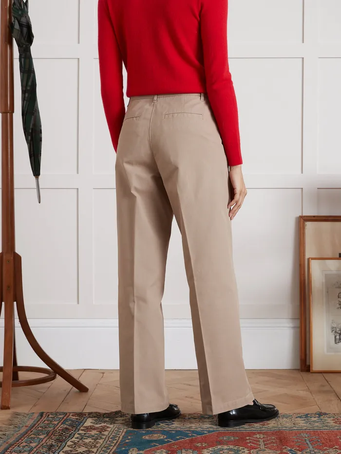Women Cyrillus Clothing Clara WideLeg Gabardine Trousers Beige Taupe