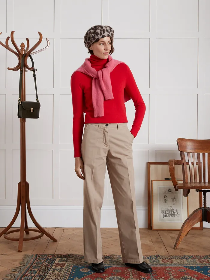 Women Cyrillus Clothing Clara WideLeg Gabardine Trousers Beige Taupe