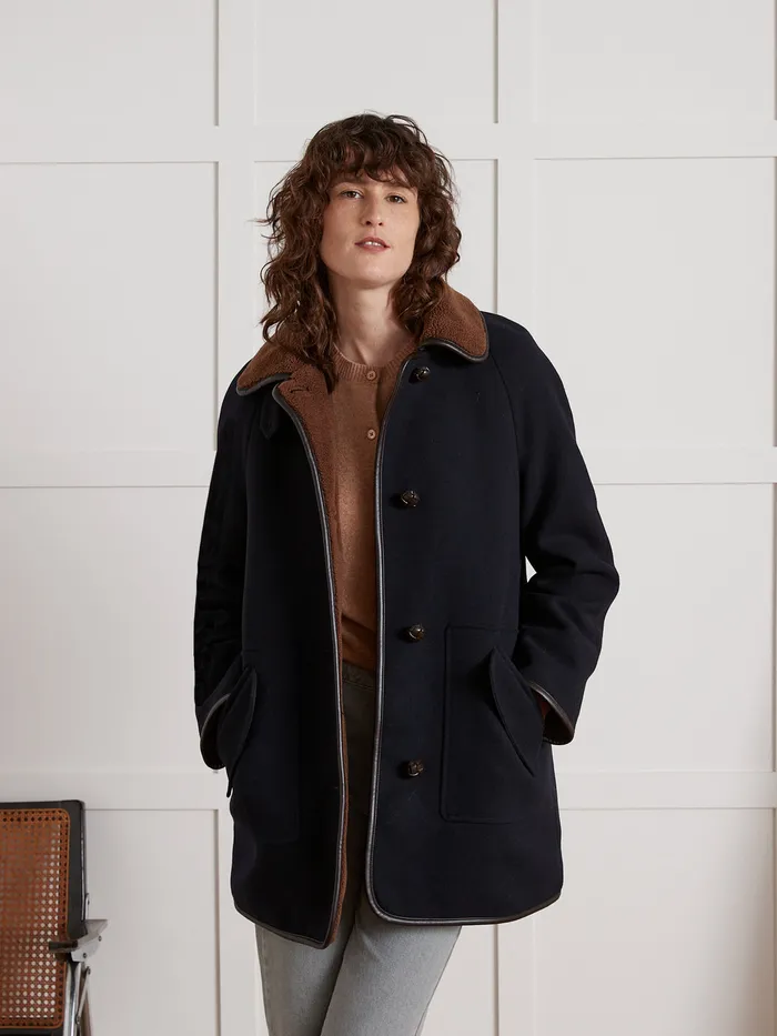 Women Cyrillus Clothing Coat With Trimmed Sherpa Lining Encre