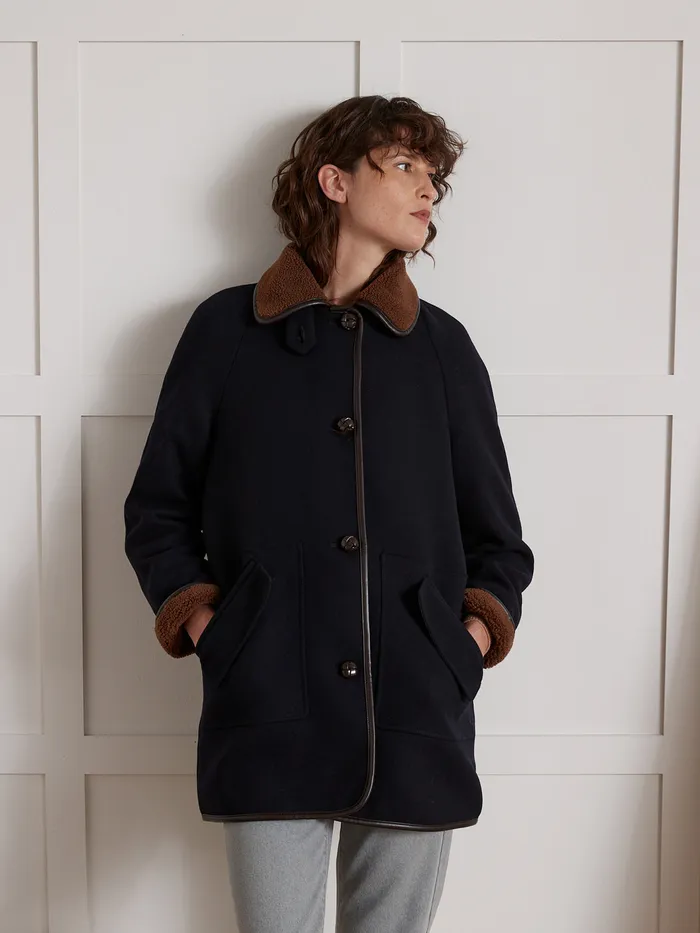 Women Cyrillus Clothing Coat With Trimmed Sherpa Lining Encre