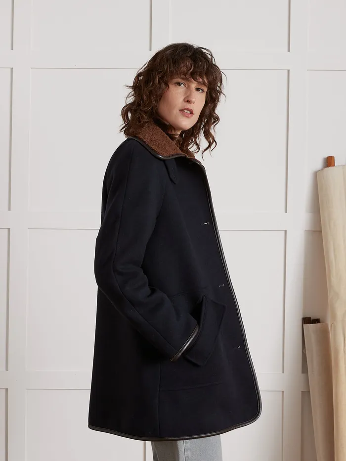 Women Cyrillus Clothing Coat With Trimmed Sherpa Lining Encre