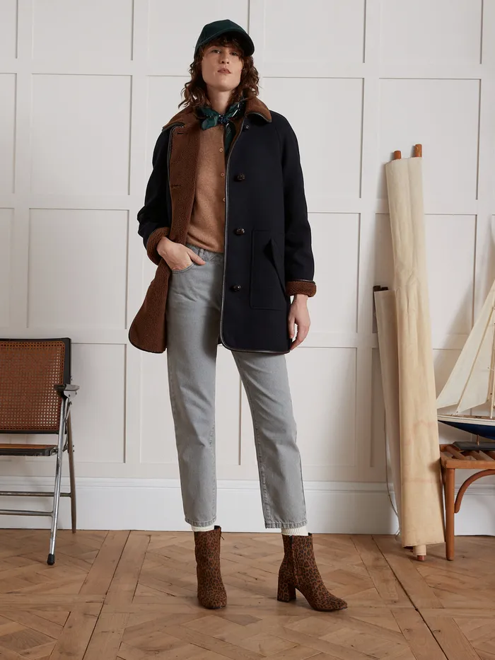 Women Cyrillus Clothing Coat With Trimmed Sherpa Lining Encre