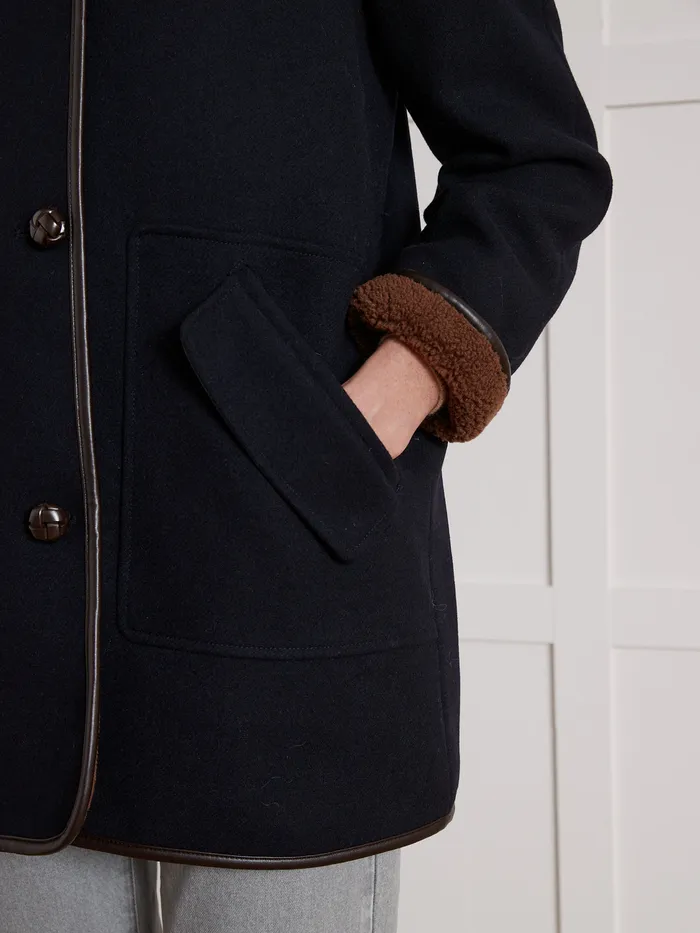 Women Cyrillus Clothing Coat With Trimmed Sherpa Lining Encre