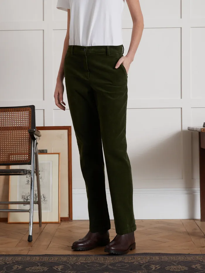 Women Cyrillus Clothing Corduroy Chinos Vert Chasse
