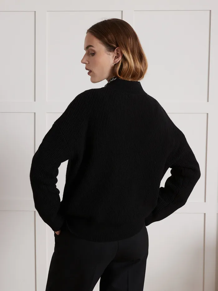 Women Cyrillus Clothing High Neck Button Sweater Noir