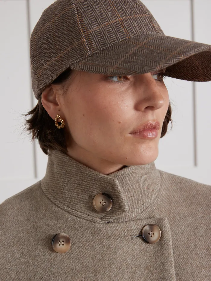 Women Cyrillus Clothing Long Coat With Small Straight Collar Beige Taupe