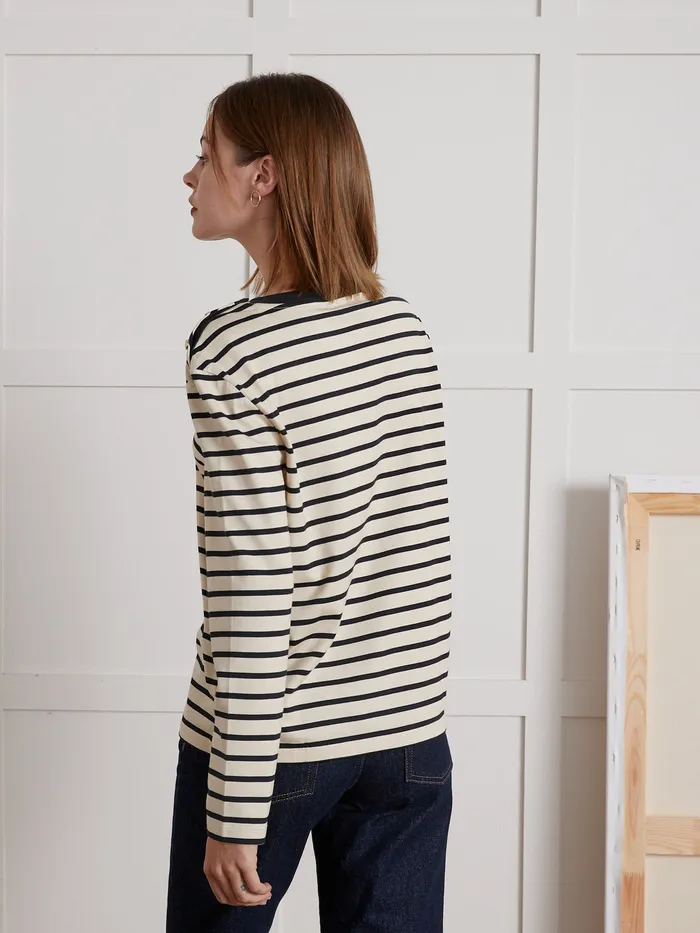 Women Cyrillus Clothing Organic Cotton SailorStripe TShirt Rayure Navy Noir