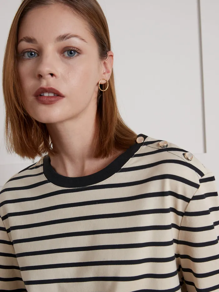 Women Cyrillus Clothing Organic Cotton SailorStripe TShirt Rayure Navy Noir