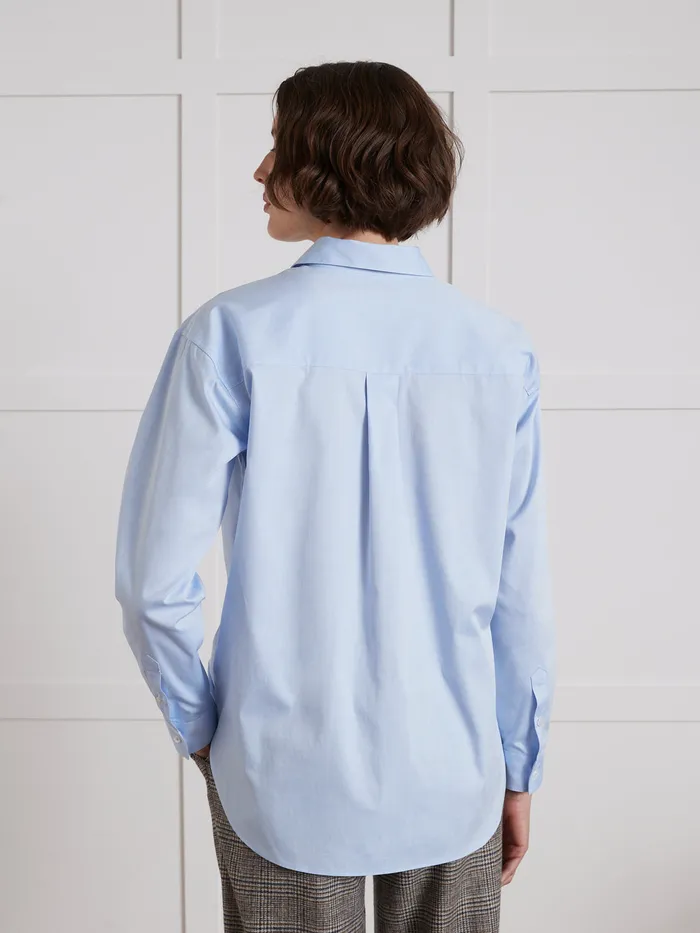Women Cyrillus Clothing Plain Organic Cotton Oxford Shirt Bleu