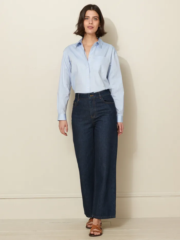 Women Cyrillus Clothing Plain Organic Cotton Oxford Shirt Bleu