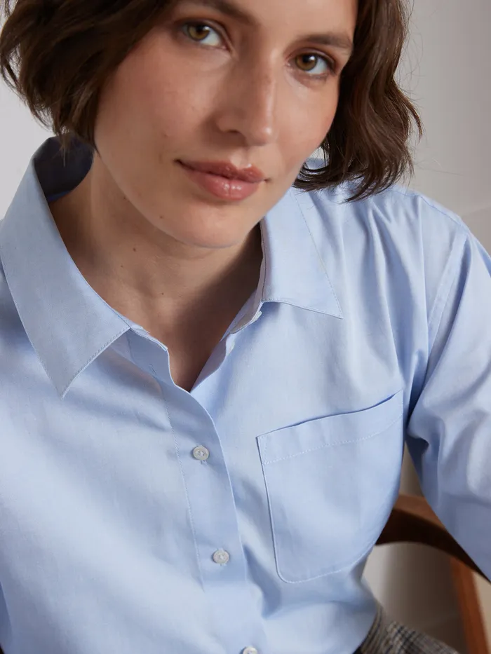 Women Cyrillus Clothing Plain Organic Cotton Oxford Shirt Bleu