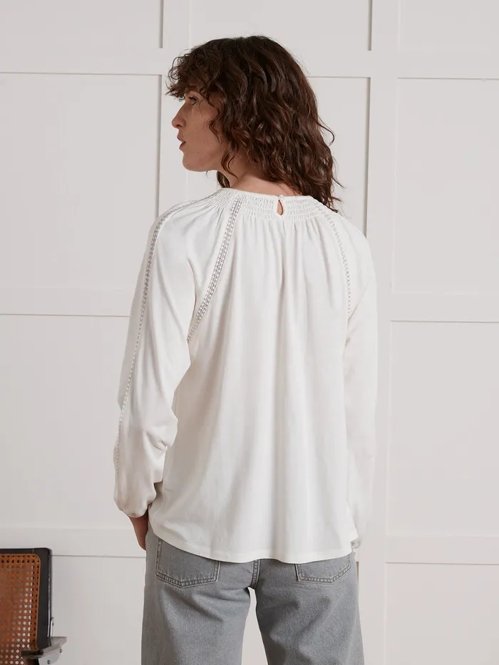 Women Cyrillus Clothing Smocked TShirt With Raglan Sleeves Blanc