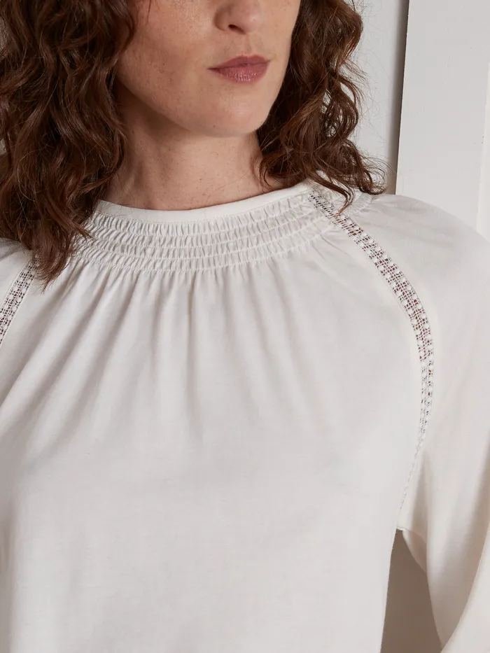 Women Cyrillus Clothing Smocked TShirt With Raglan Sleeves Blanc