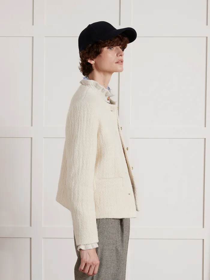 Women Cyrillus Clothing Textured Collarless Jacket Craie