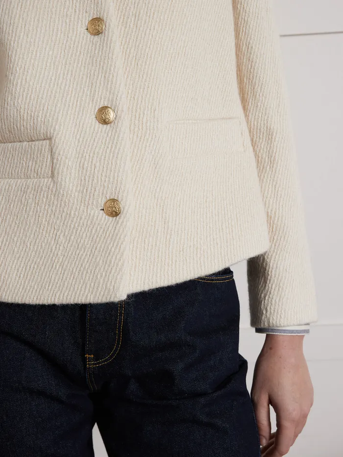 Women Cyrillus Clothing Textured Collarless Jacket Craie