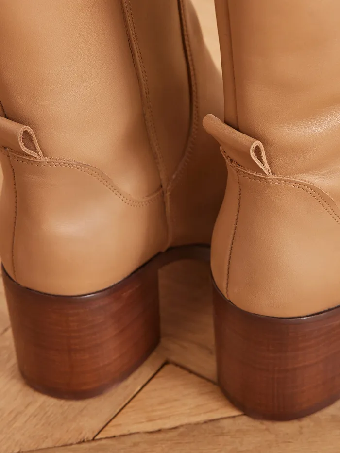 Women Cyrillus Shoes Heeled Leather Boots Beige
