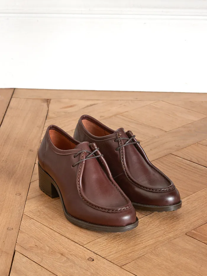 Women Cyrillus Shoes Leather Derby Shoes With Heels And Laces Marron
