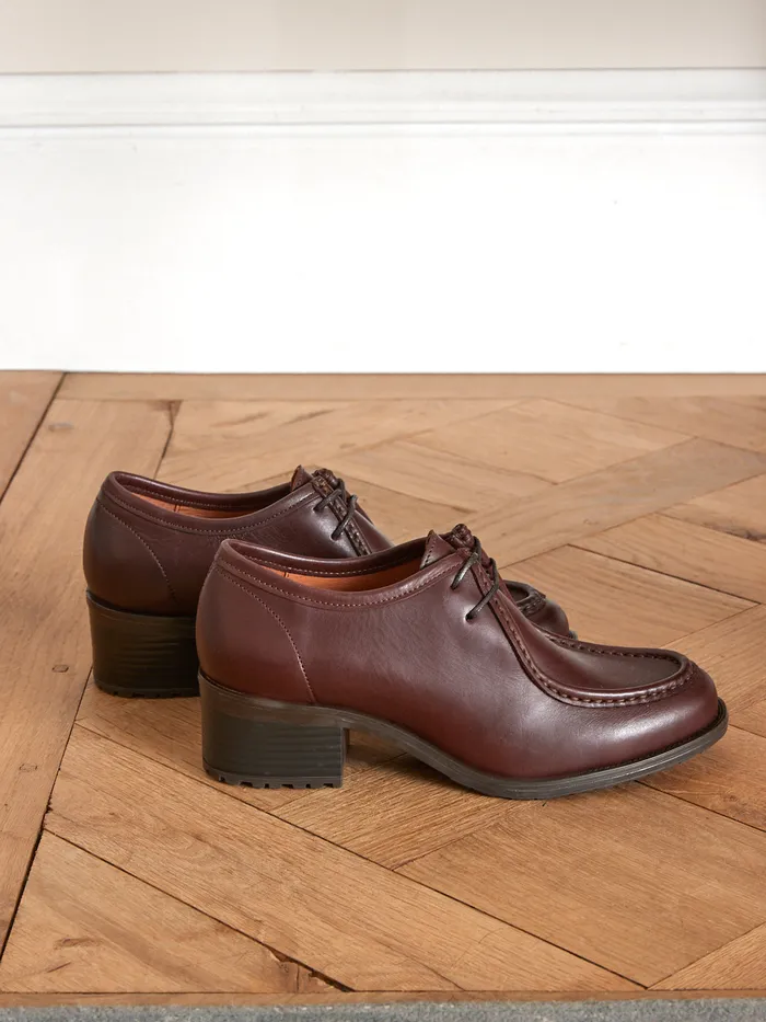 Women Cyrillus Shoes Leather Derby Shoes With Heels And Laces Marron