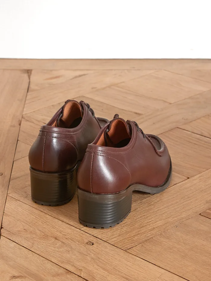 Women Cyrillus Shoes Leather Derby Shoes With Heels And Laces Marron