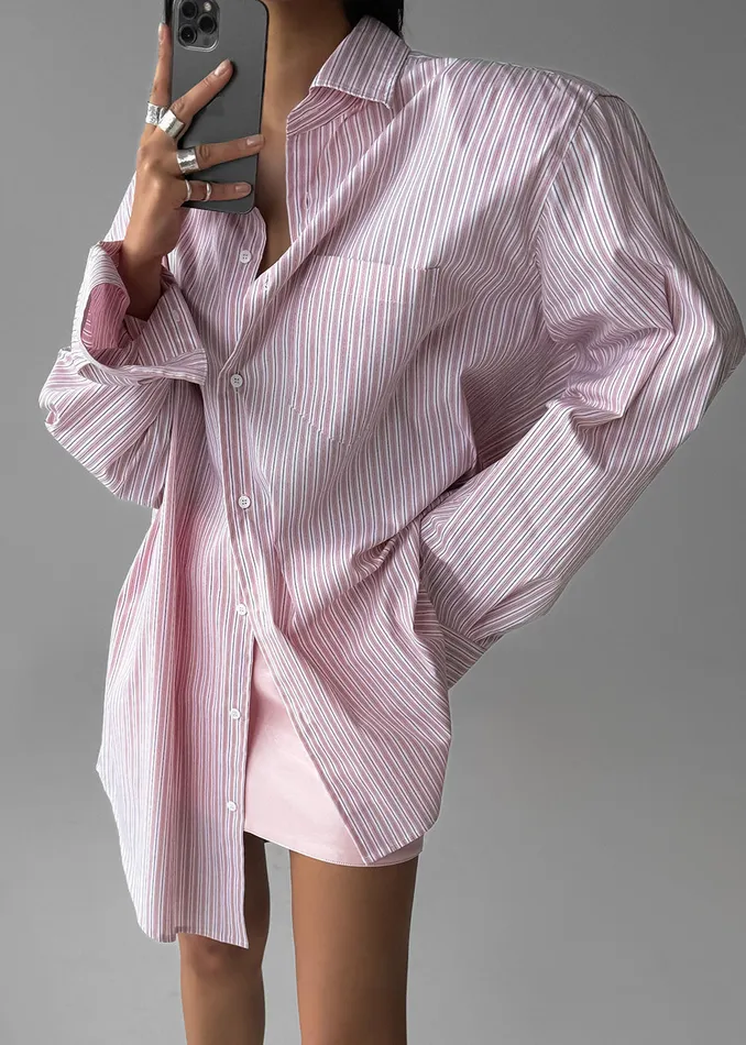 Women Cyrus Button Up Shirt 8211 PinkWhite Stripe The Frankie Shop Tops