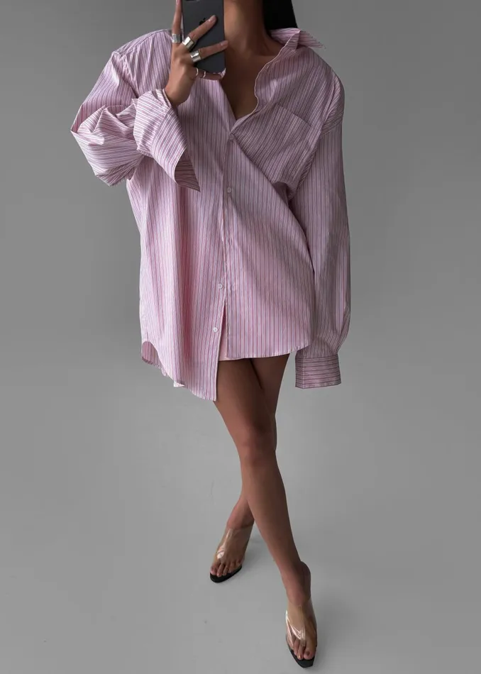 Women Cyrus Button Up Shirt 8211 PinkWhite Stripe The Frankie Shop Tops
