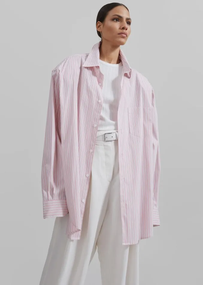 Women Cyrus Button Up Shirt 8211 PinkWhite Stripe The Frankie Shop Tops