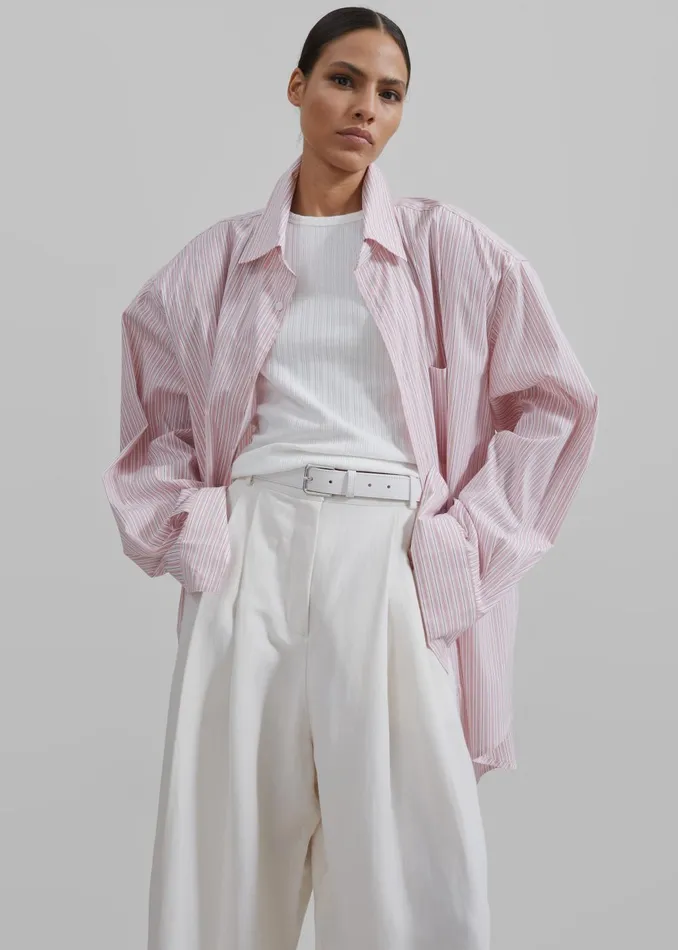 Women Cyrus Button Up Shirt 8211 PinkWhite Stripe The Frankie Shop Tops