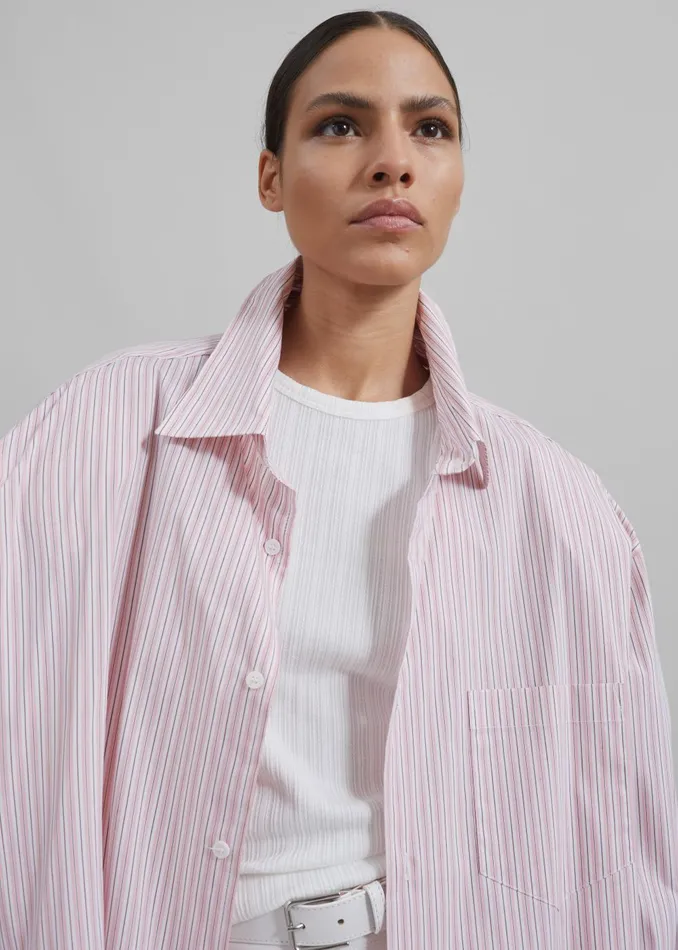 Women Cyrus Button Up Shirt 8211 PinkWhite Stripe The Frankie Shop Tops