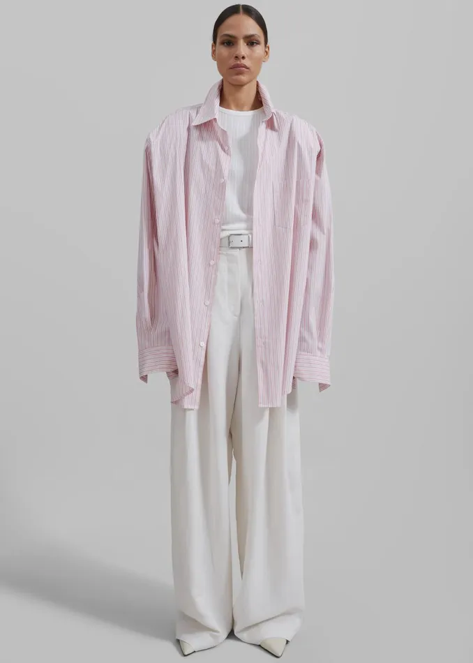 Women Cyrus Button Up Shirt 8211 PinkWhite Stripe The Frankie Shop Tops