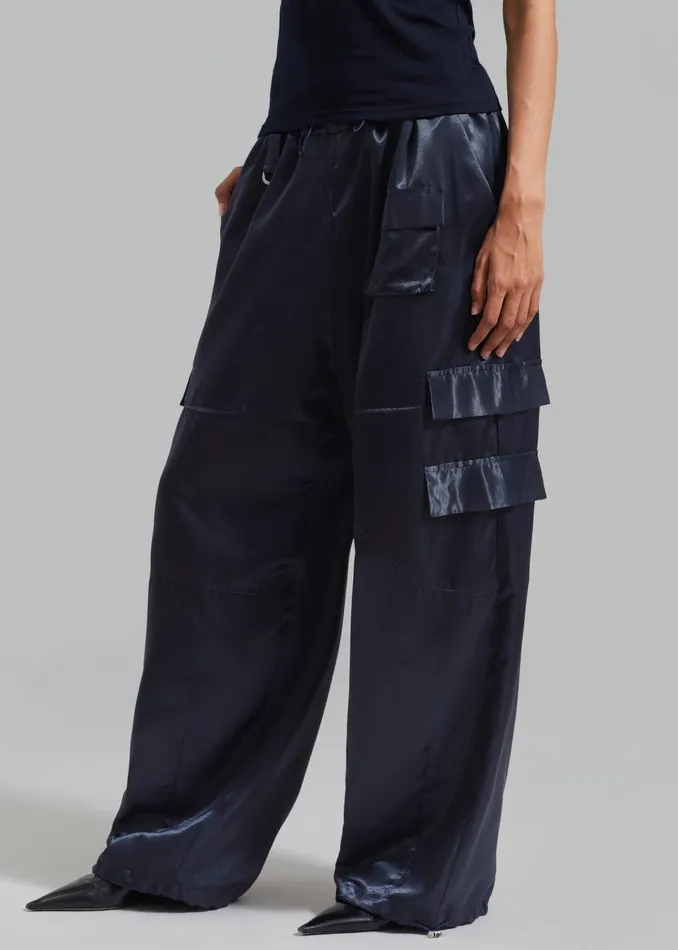 Women Delaney Satin Cargo Pants 8211 Navy The Frankie Shop Bottoms