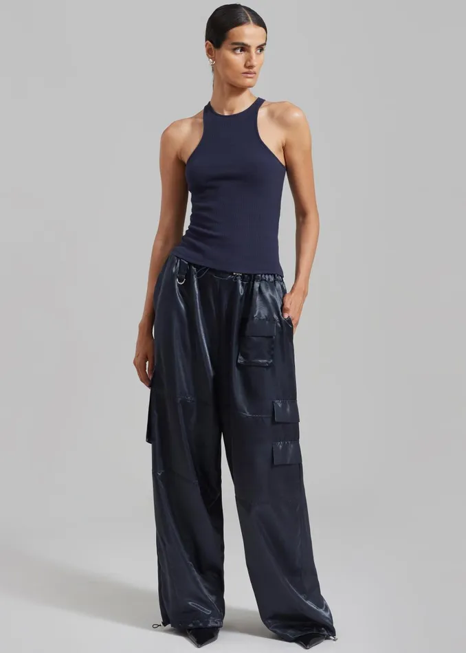 Women Delaney Satin Cargo Pants 8211 Navy The Frankie Shop Bottoms