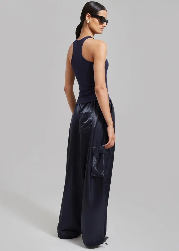Women Delaney Satin Cargo Pants 8211 Navy The Frankie Shop Bottoms