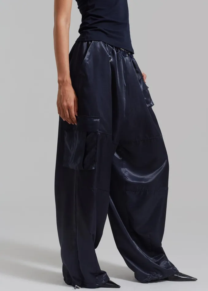 Women Delaney Satin Cargo Pants 8211 Navy The Frankie Shop Bottoms
