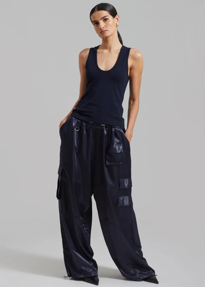 Women Delaney Satin Cargo Pants 8211 Navy The Frankie Shop Bottoms