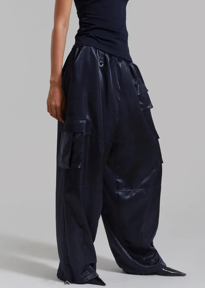 Women Delaney Satin Cargo Pants 8211 Navy The Frankie Shop Bottoms
