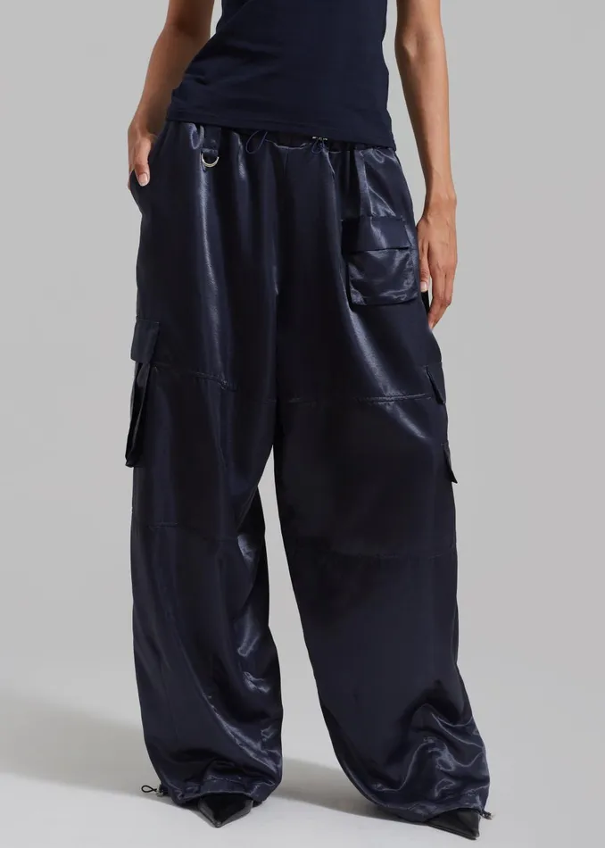 Women Delaney Satin Cargo Pants 8211 Navy The Frankie Shop Bottoms