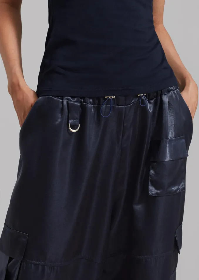 Women Delaney Satin Cargo Pants 8211 Navy The Frankie Shop Bottoms