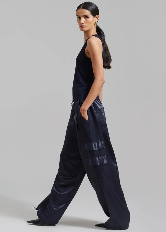 Women Delaney Satin Cargo Pants 8211 Navy The Frankie Shop Bottoms
