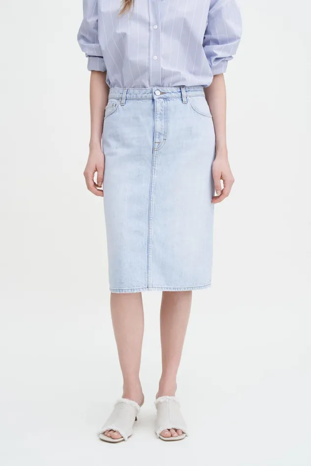Women Denim Midi Skirt Light Blue Filippa K Jeans