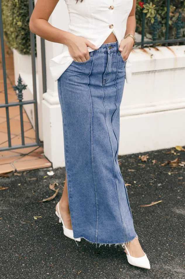 Women Denim petalandpup Peggie Denim Midi Skirt 8211 Blue Blue