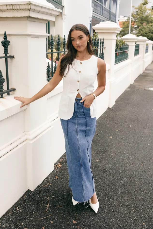 Women Denim petalandpup Peggie Denim Midi Skirt 8211 Blue Blue