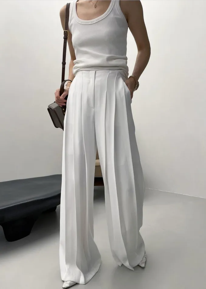 Women Dillon Pleated Pants 8211 White The Frankie Shop Bottoms