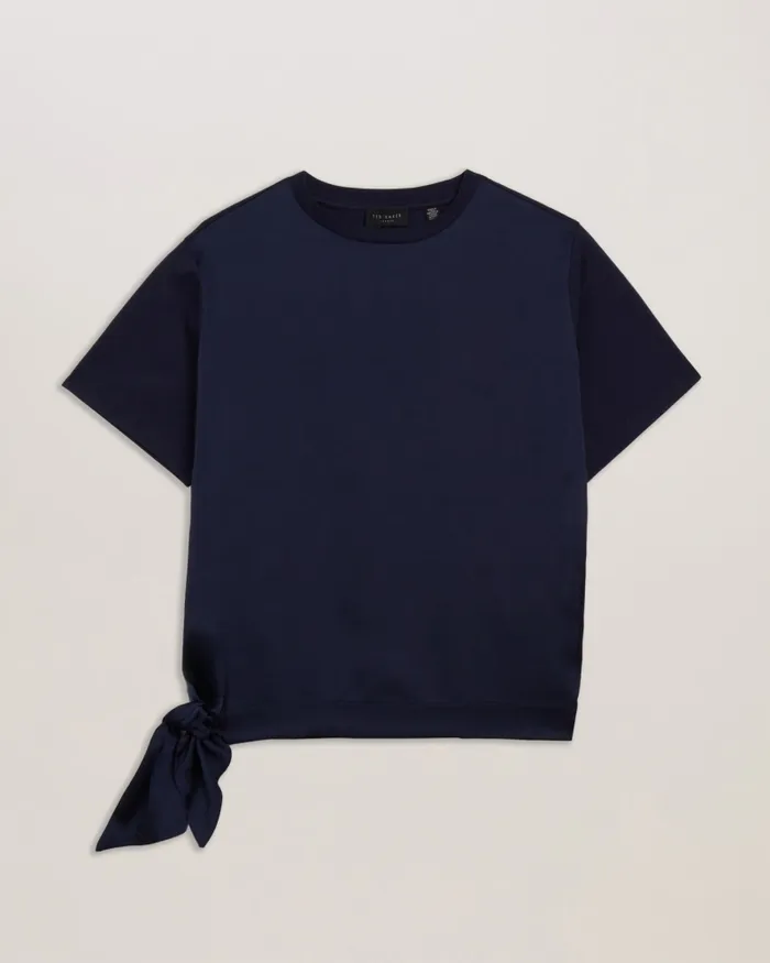 Women DORETAA 8211 Satin Panel Tie Jersey TShirt Navy Ted Baker Tops and Blouses