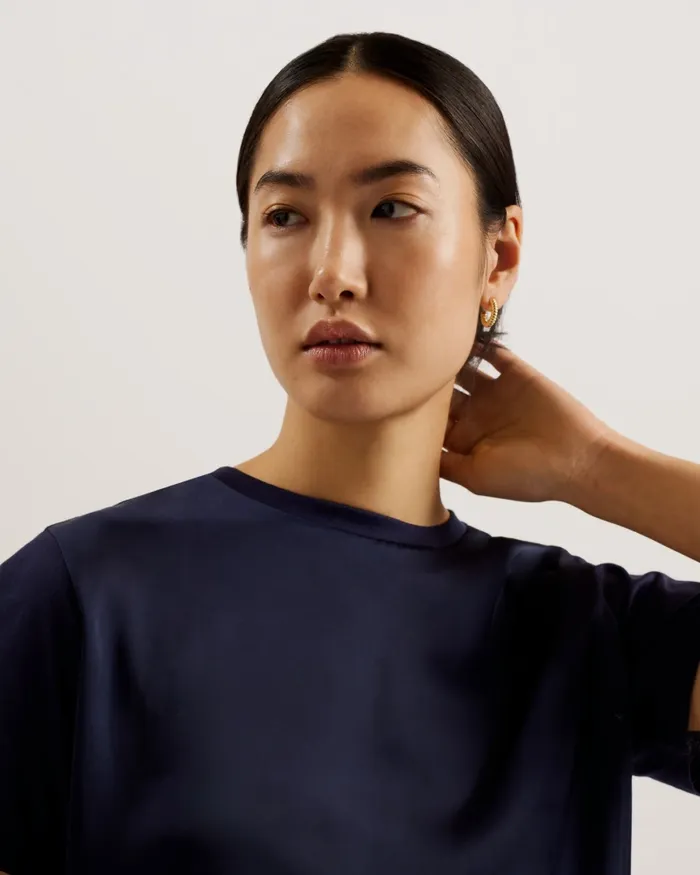 Women DORETAA 8211 Satin Panel Tie Jersey TShirt Navy Ted Baker Tops and Blouses