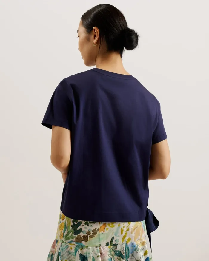 Women DORETAA 8211 Satin Panel Tie Jersey TShirt Navy Ted Baker Tops and Blouses